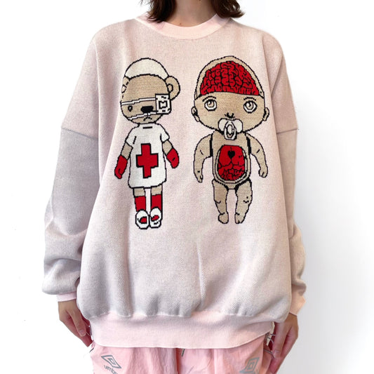 MEDICAL BRAID PULLOVER KNIT / PINK / グラフィックニット