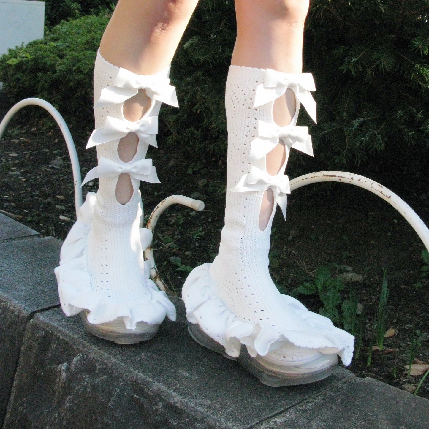 THREE CUTE BOW LONG SOCKS BOOTS / WHITE / JennFaxブーツ