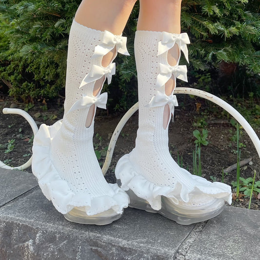 THREE CUTE BOW LONG SOCKS BOOTS / WHITE / JennFaxブーツ