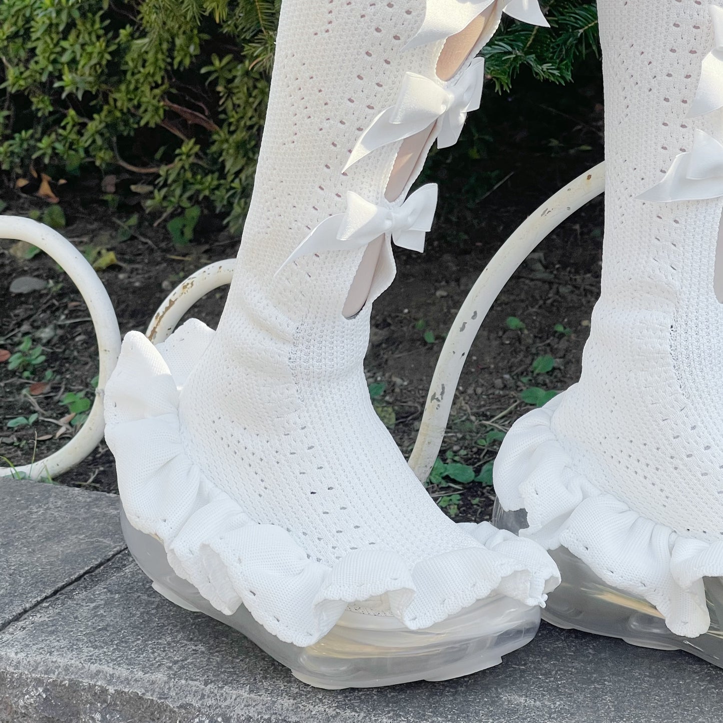 THREE CUTE BOW LONG SOCKS BOOTS / WHITE / JennFaxブーツ
