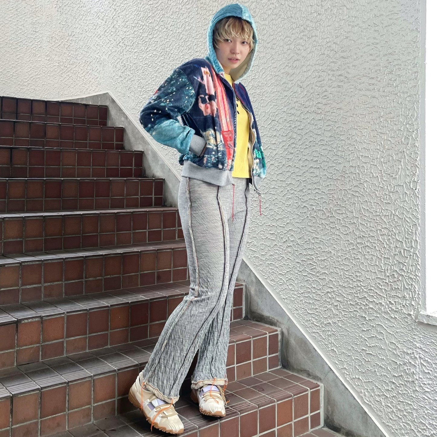 wool cotton jersey pants / gray / ウールコットンパンツ