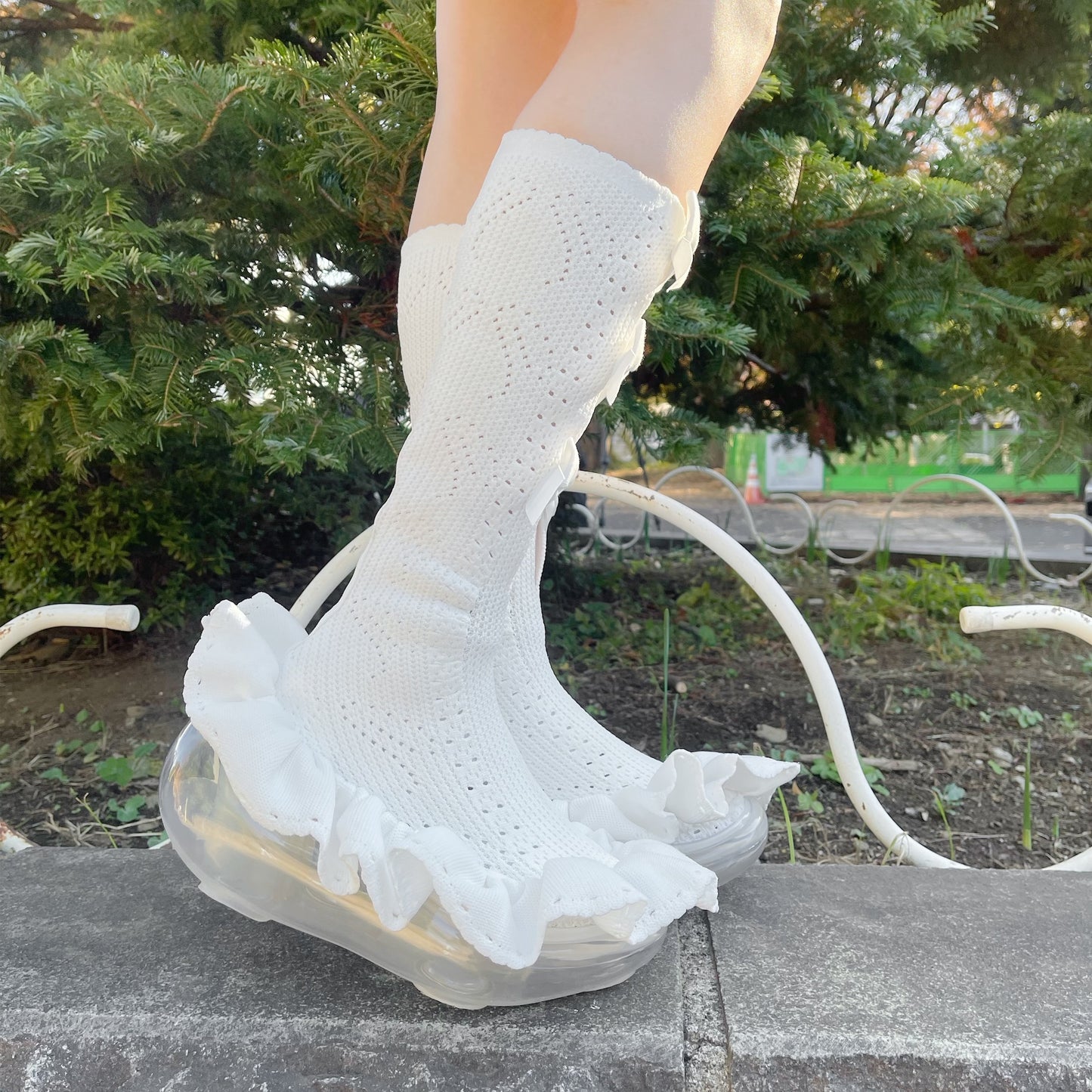 THREE CUTE BOW LONG SOCKS BOOTS / WHITE / JennFaxブーツ