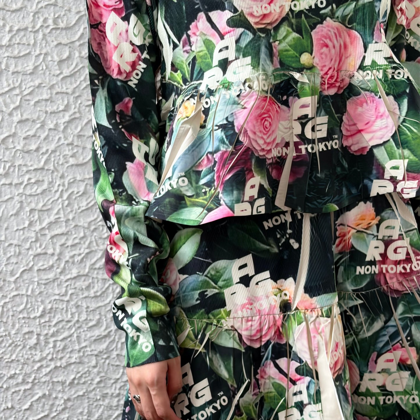 DIRECT PRINT RIB GATHER CUT&SEW / ARG ROSE / ダイレクトプリントリブギャザーカットソー
