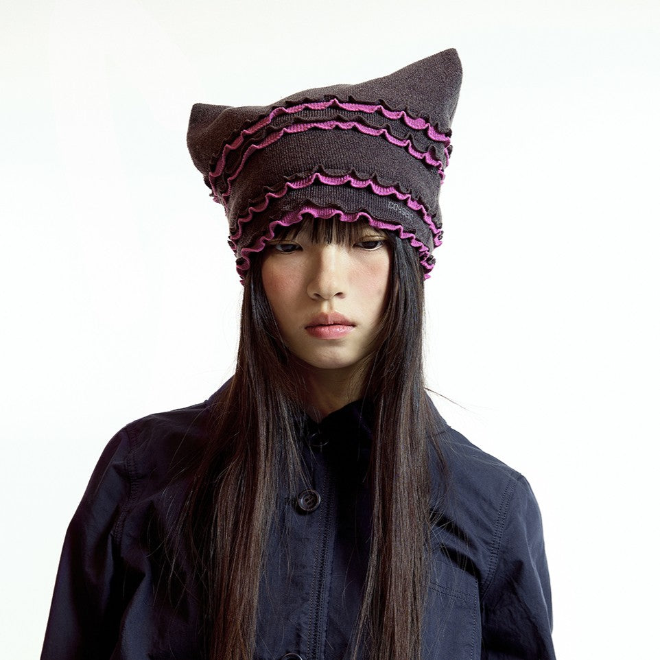 RAW EDGE CAT BEANIE / BROWN / 切りっぱなしキャットビーニー