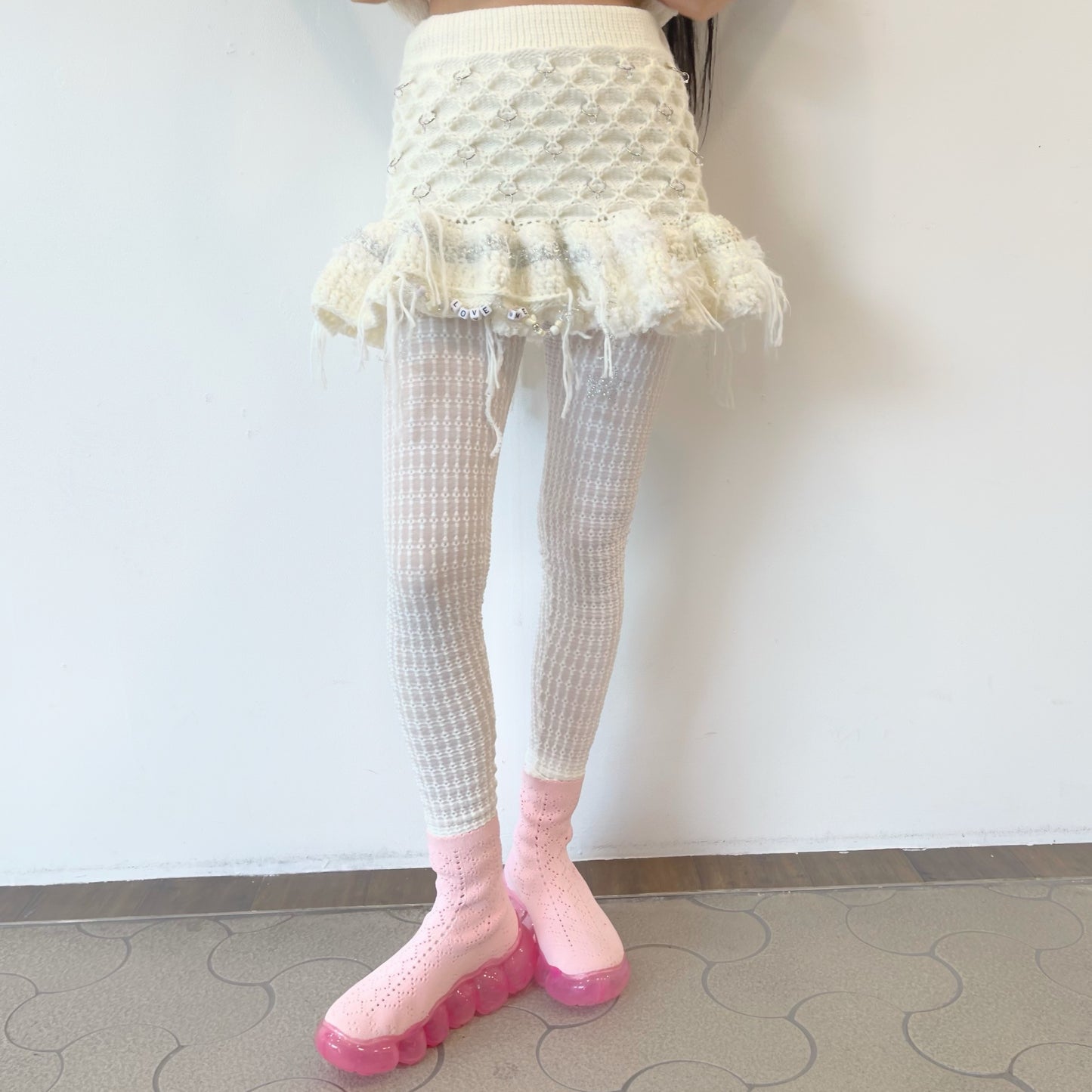 Waffle leggings / White / ワッフルレギンス