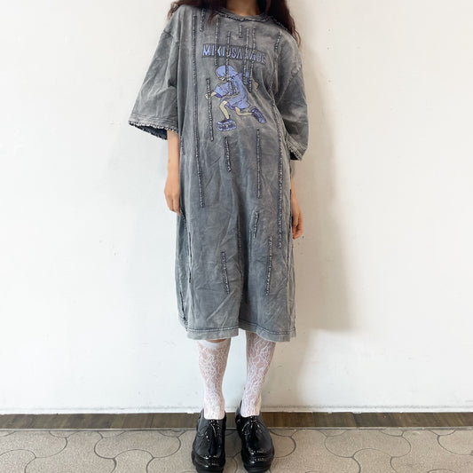 WASHED RUNNER LONG T-SHIRT / NAVY / ウォッシュ加工フリルTシャツワンピース