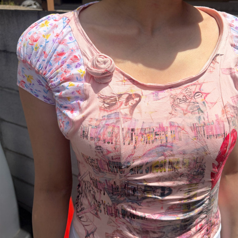 Biker puff short sleeve / floral / パフスリーブトップ