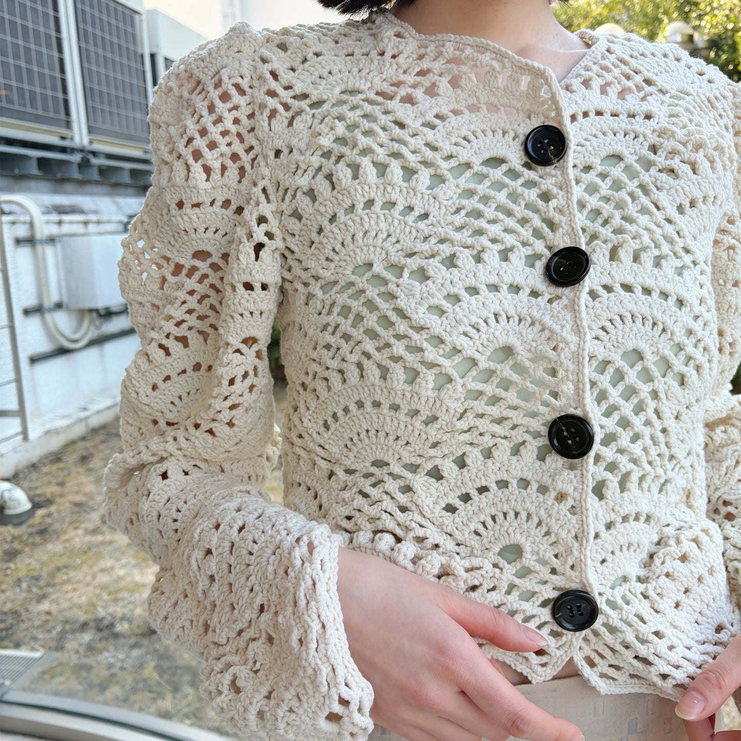 unstable cardigan / ivory / シルエットクロシェカーディガン