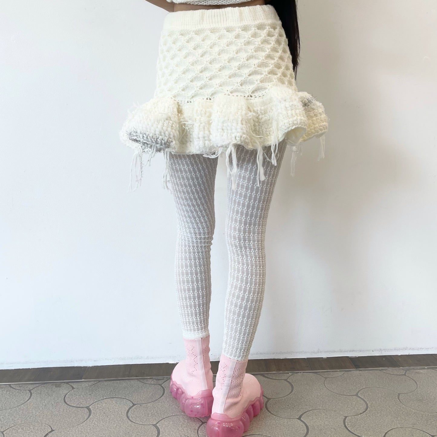 Waffle leggings / White / ワッフルレギンス