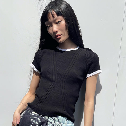 X shirt / Black / ニットリブTシャツ