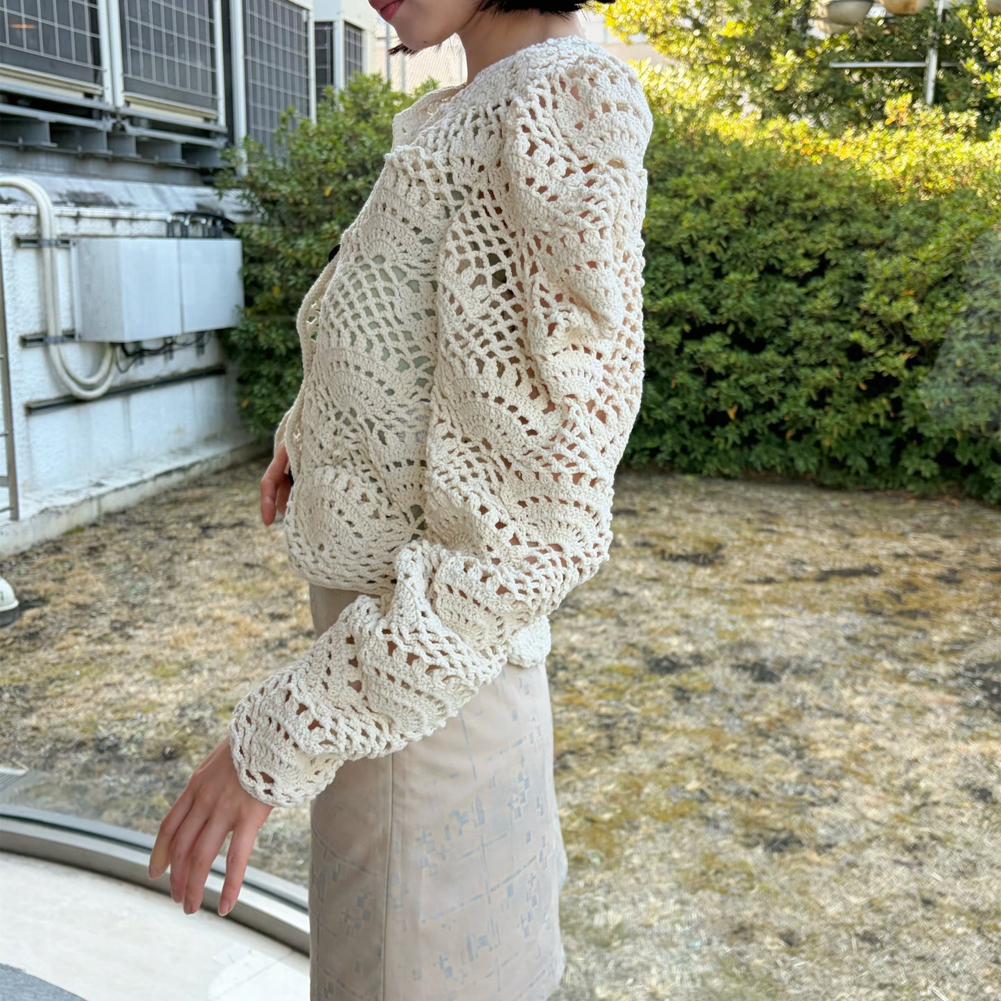 unstable cardigan / ivory / シルエットクロシェカーディガン