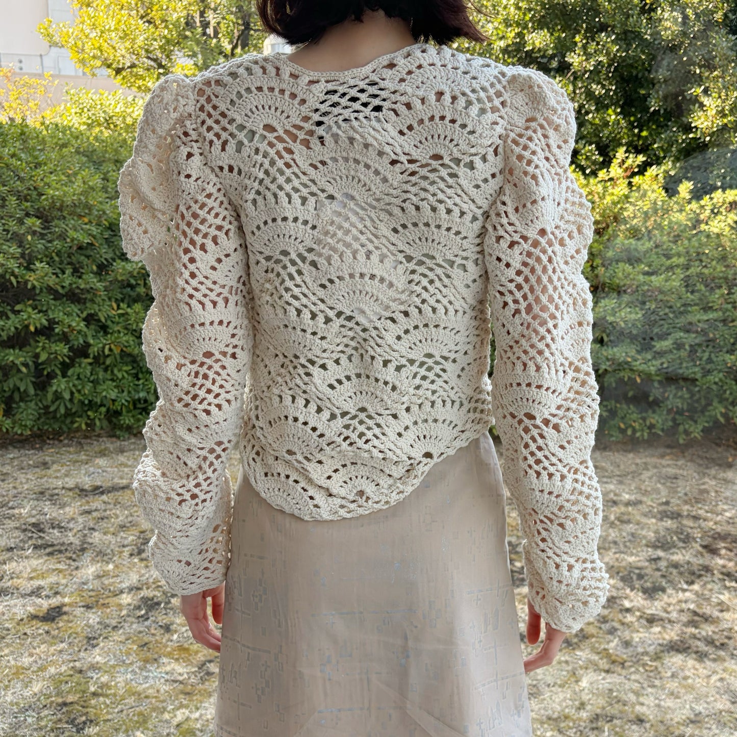 unstable cardigan / ivory / シルエットクロシェカーディガン