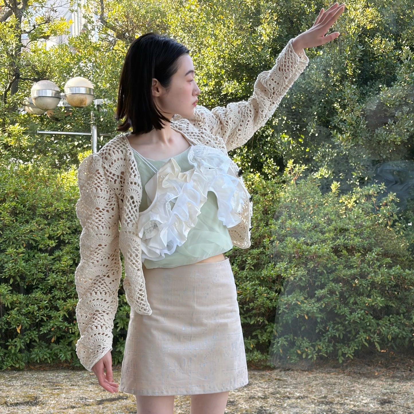 unstable cardigan / ivory / シルエットクロシェカーディガン