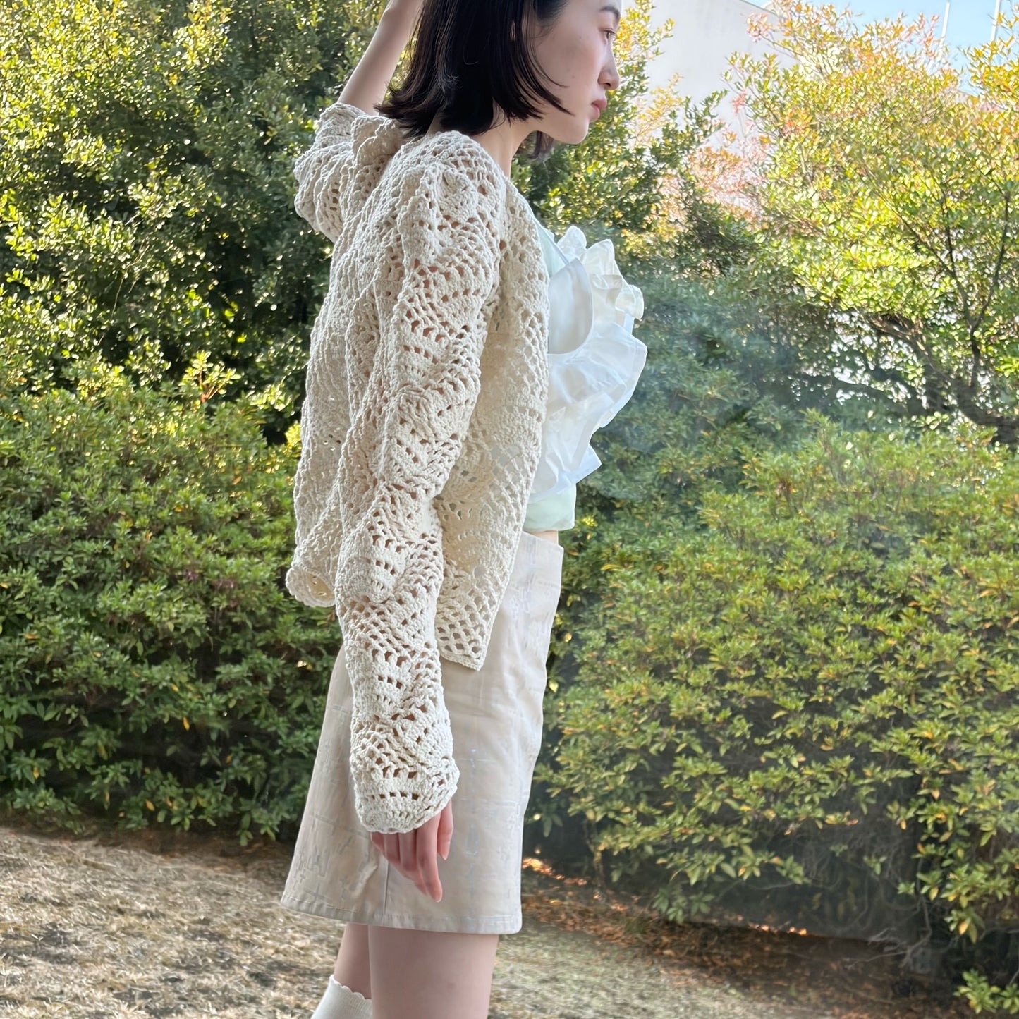 unstable cardigan / ivory / シルエットクロシェカーディガン