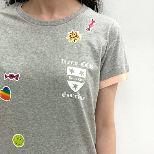 [F.E.E.S] sticker layered t-shirt / melange grey / ステッカーレイヤードtシャツ