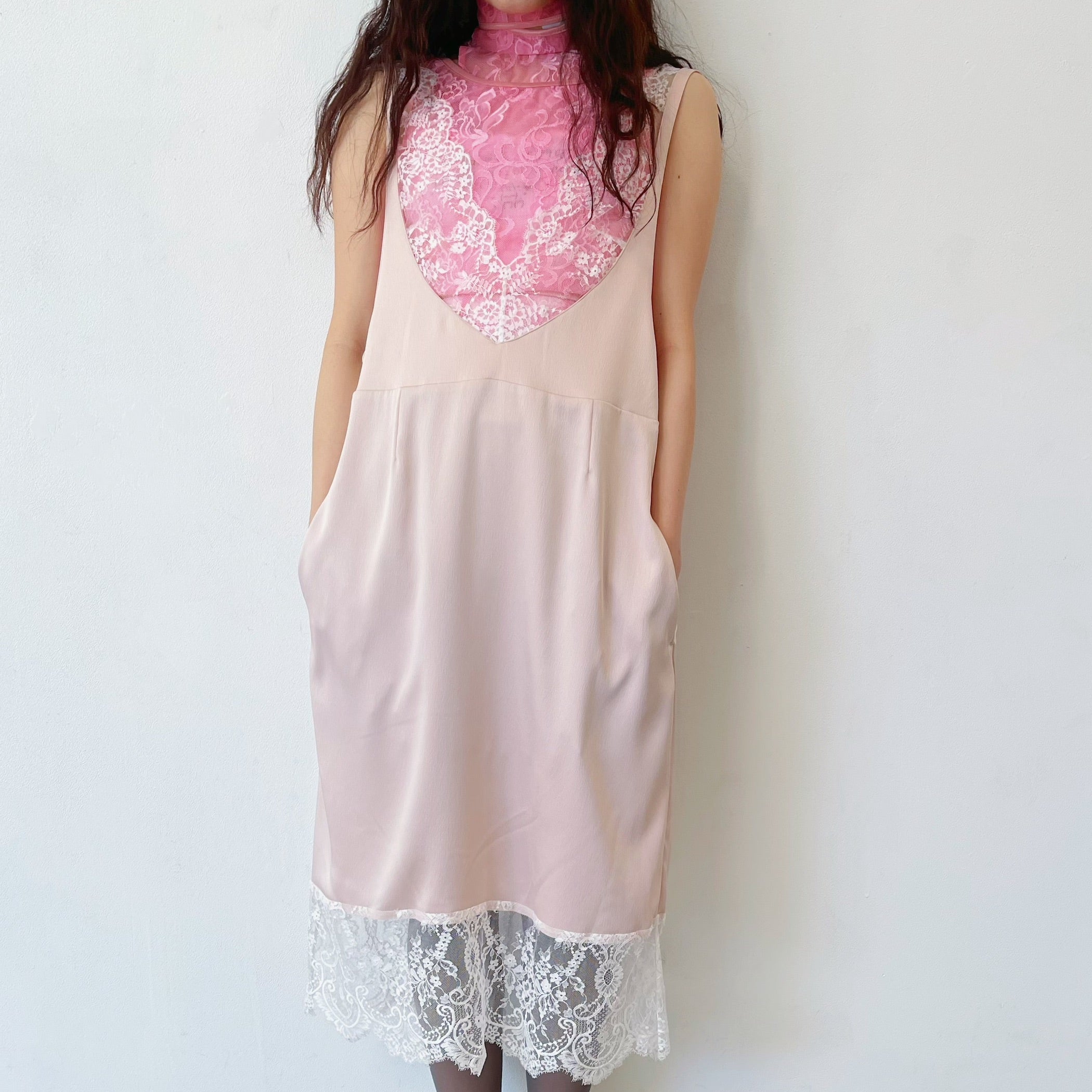 chemise dress / pink × white lace / サテンレースドレス chemise dress / pink × white lace / サテンレースドレス