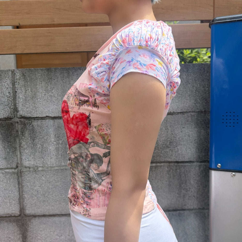 Biker puff short sleeve / floral / パフスリーブトップ