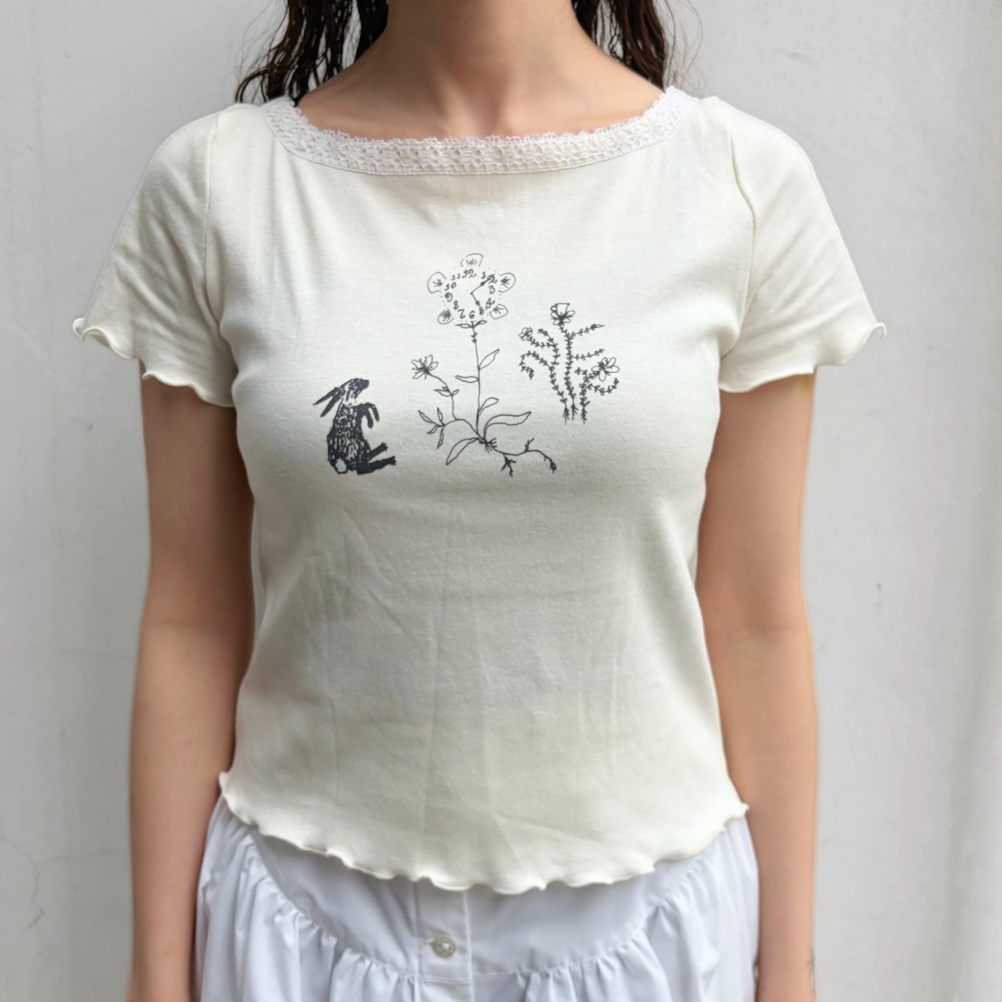 【SHEEP Limited】Yve tee time / cream / プリントショートスリーブトップ