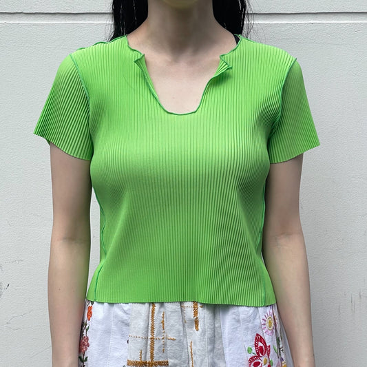 U-NECK TINY TOP / GREEN / Uネックプリーツトップ
