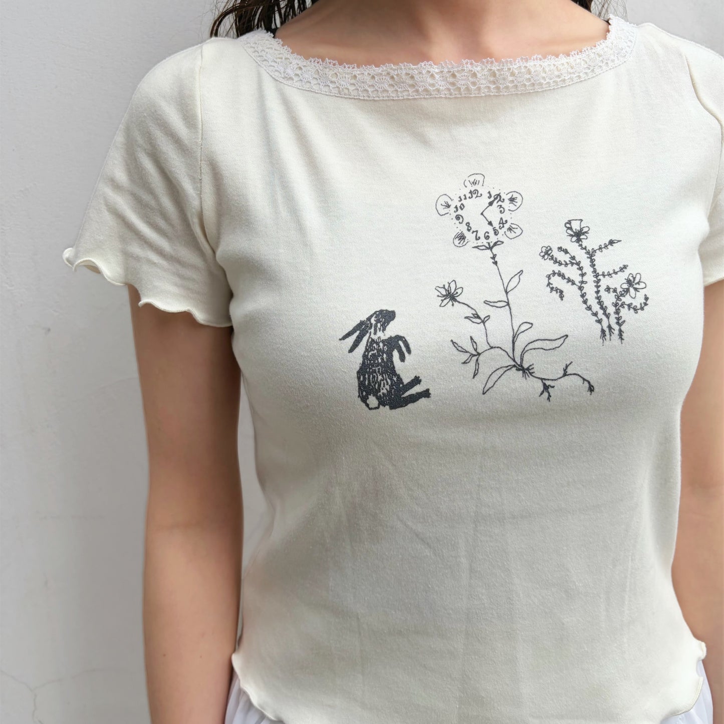 【SHEEP Limited】Yve tee time / cream / プリントショートスリーブトップ