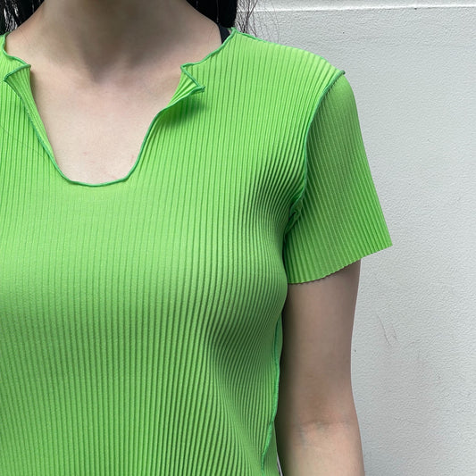 U-NECK TINY TOP / GREEN / Uネックプリーツトップ