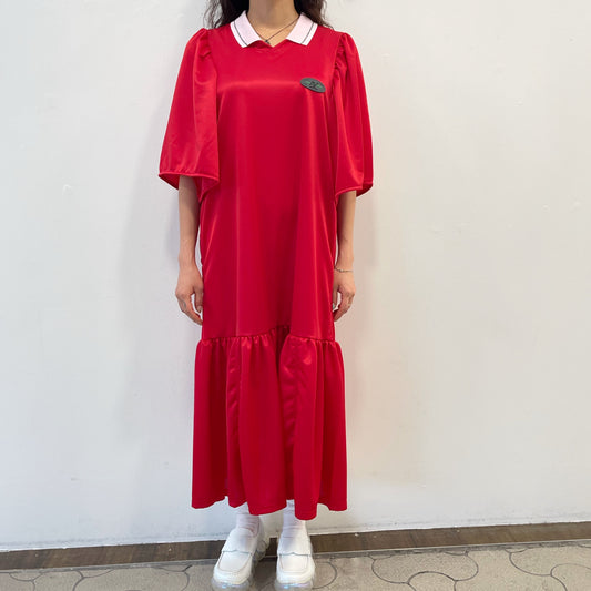 FLARE SLEEVE SOCCER SHIRT ONE-PIECE / RED / フレアスリーブサッカーシャツワンピース