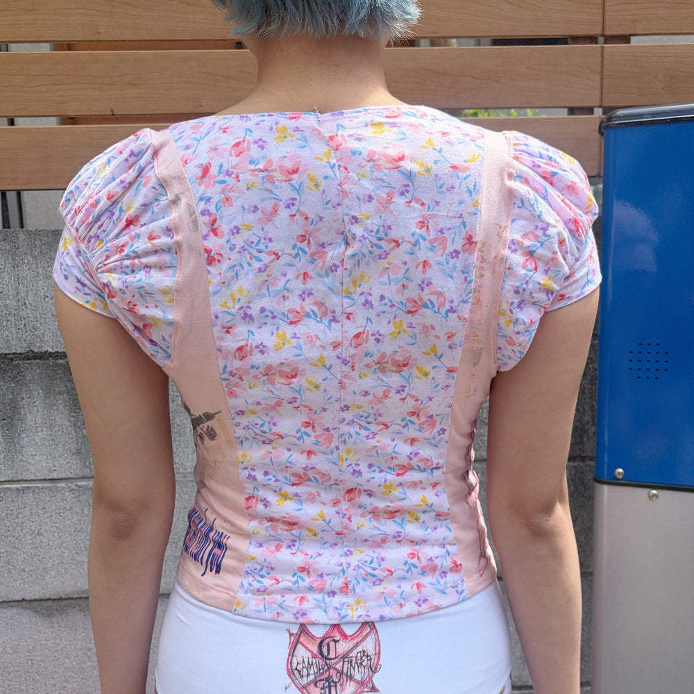 Biker puff short sleeve / floral / パフスリーブトップ