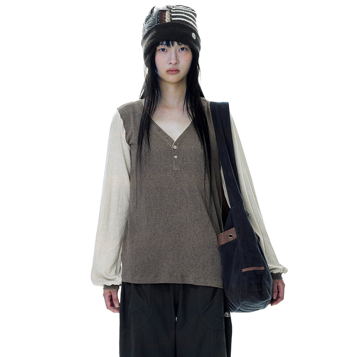 STRIPE POINT CROSS BAG / CHARCOAL / ストライプポイントクロスバッグ