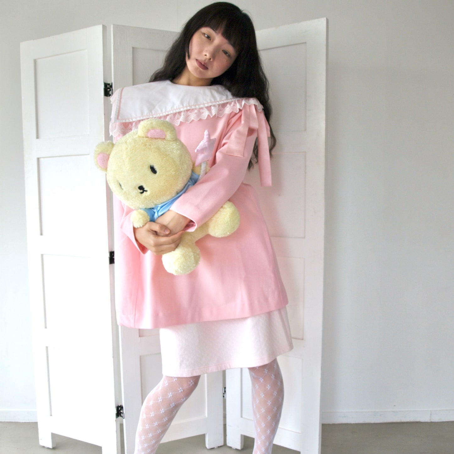 PIANO GIRL WOOL / PINK / レースカラードレス