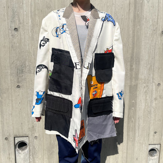 ATOZ HAND STITCHED BASTING JACKET / WHITE / グラフィックプリントジャケット