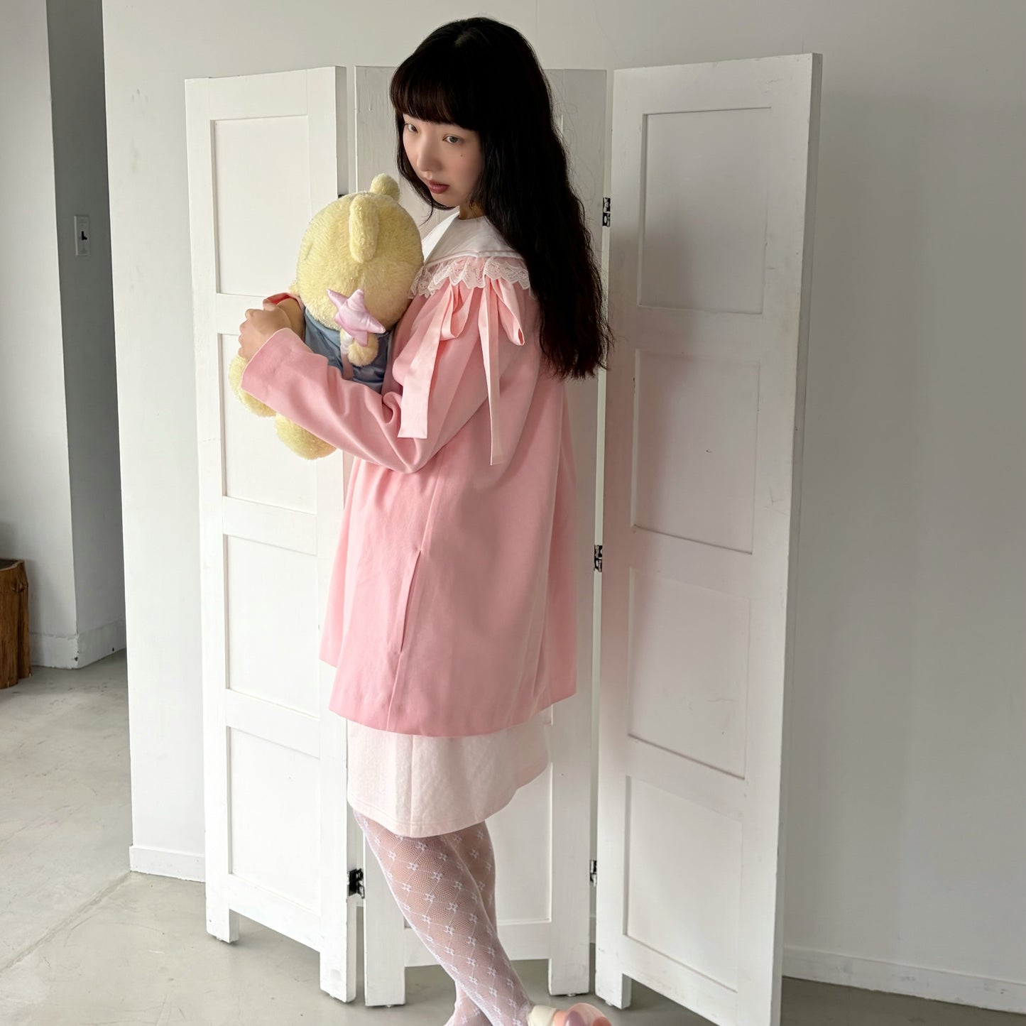 PIANO GIRL WOOL / PINK / レースカラードレス