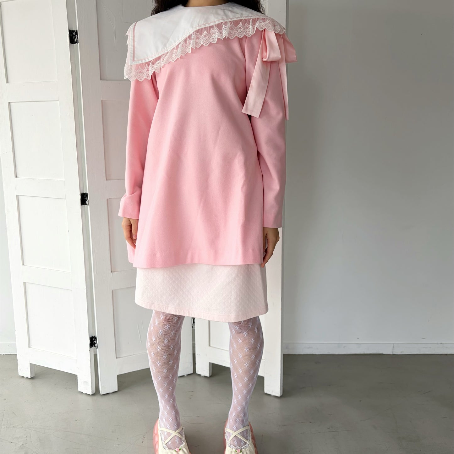 PIANO GIRL WOOL / PINK / レースカラードレス