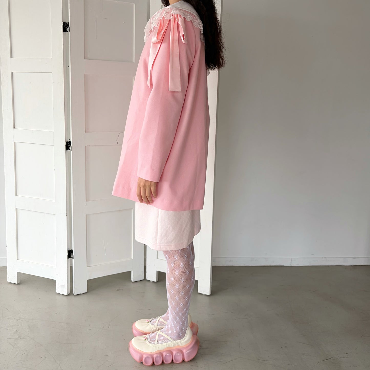 PIANO GIRL WOOL / PINK / レースカラードレス