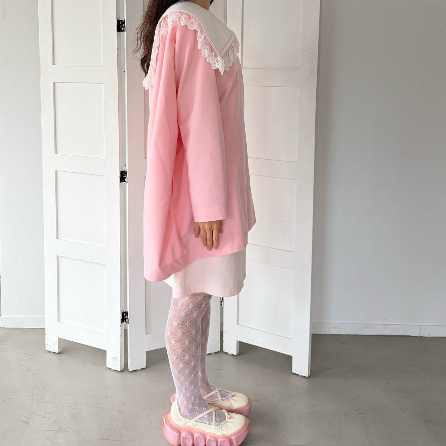 PIANO GIRL WOOL / PINK / レースカラードレス