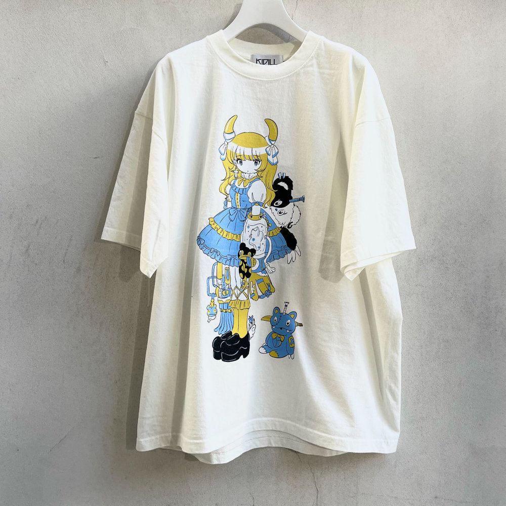 LOLITA GIRL T-SHIRT HARD WASH ARTWORK BY KAE TANAKA / WASHED WHITE / 田中かえコラボレーションTシャツ