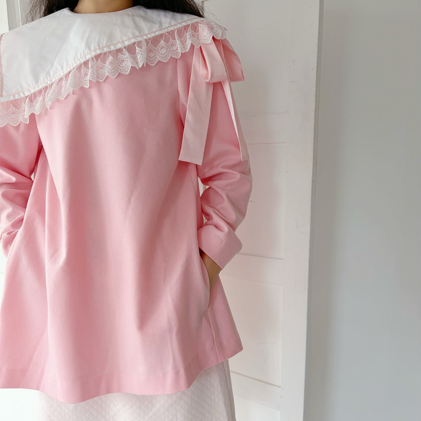 PIANO GIRL WOOL / PINK / レースカラードレス