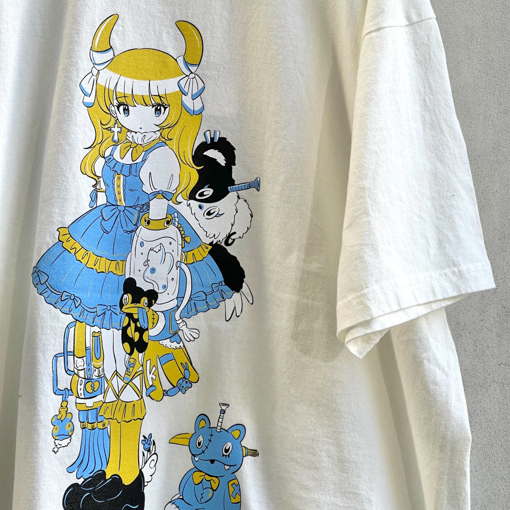 LOLITA GIRL T-SHIRT HARD WASH ARTWORK BY KAE TANAKA / WASHED WHITE / 田中かえコラボレーションTシャツ