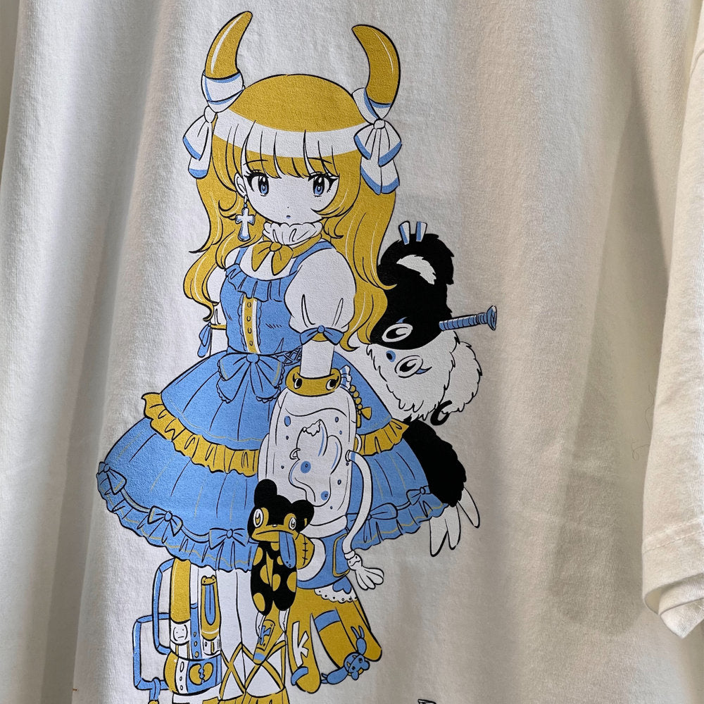 LOLITA GIRL T-SHIRT HARD WASH ARTWORK BY KAE TANAKA / WASHED WHITE / 田中かえコラボレーションTシャツ