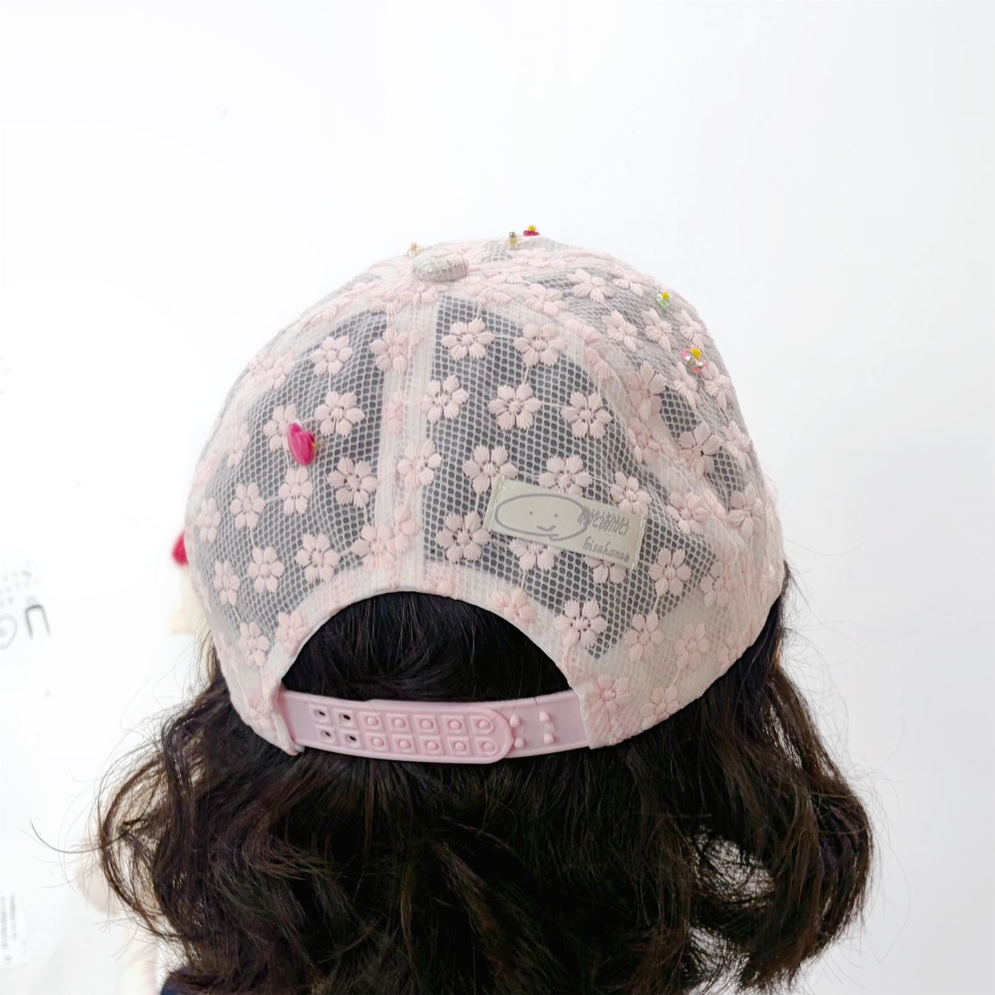 Y cap / white x pink / レースキャップ