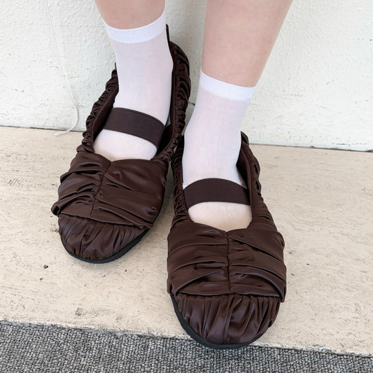 【THREETREASURES】Pirouette / BROWN / サテンバレエシューズ