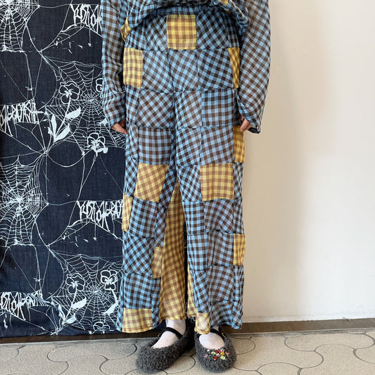 Patch work pajama trousers / blue / パッチワークパジャマパンツ