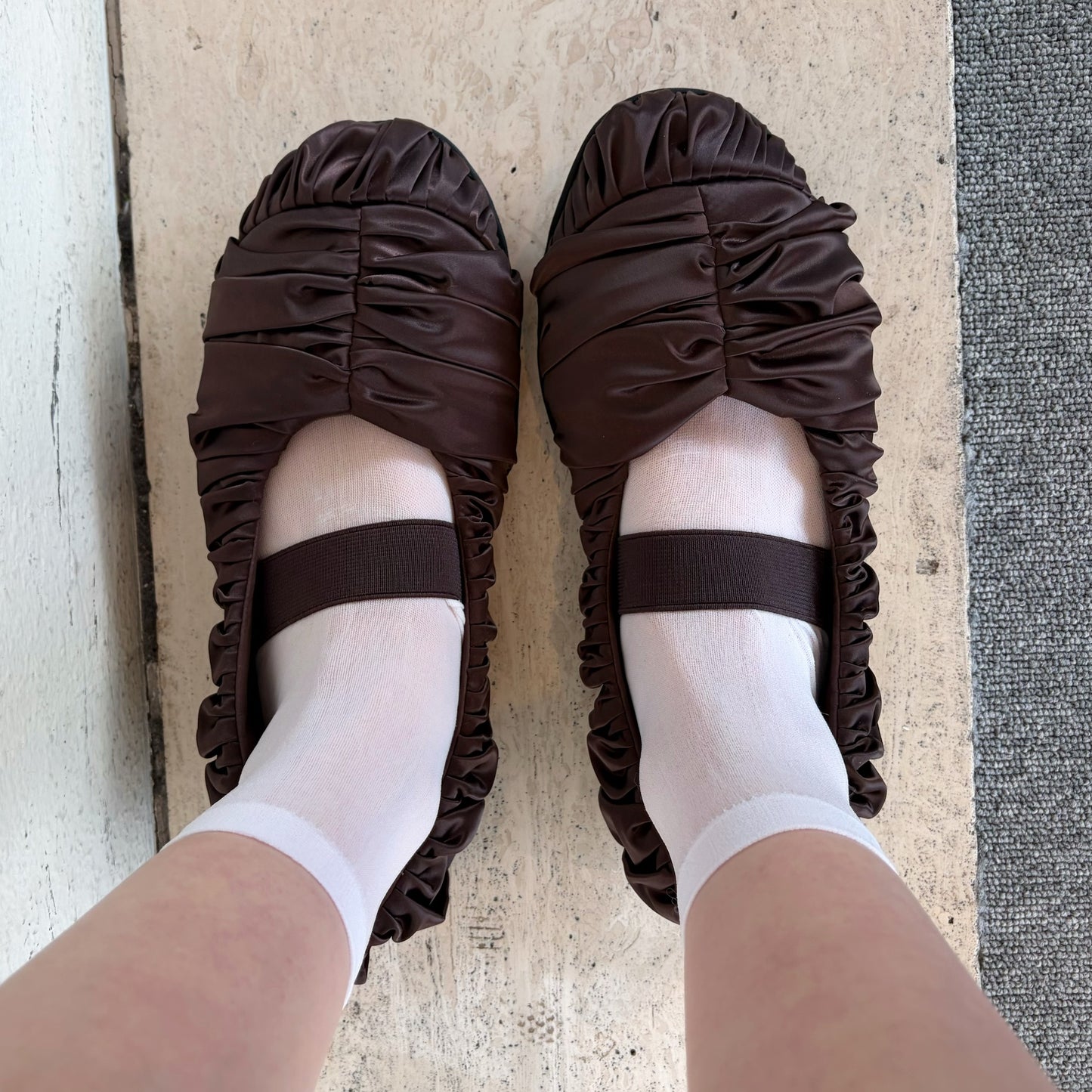 【THREETREASURES】Pirouette / BROWN / サテンバレエシューズ