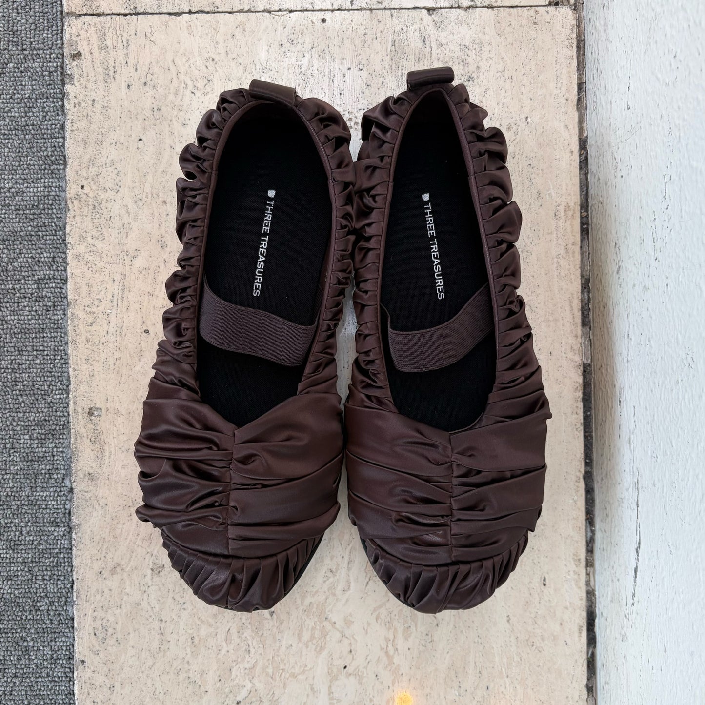 【THREETREASURES】Pirouette / BROWN / サテンバレエシューズ