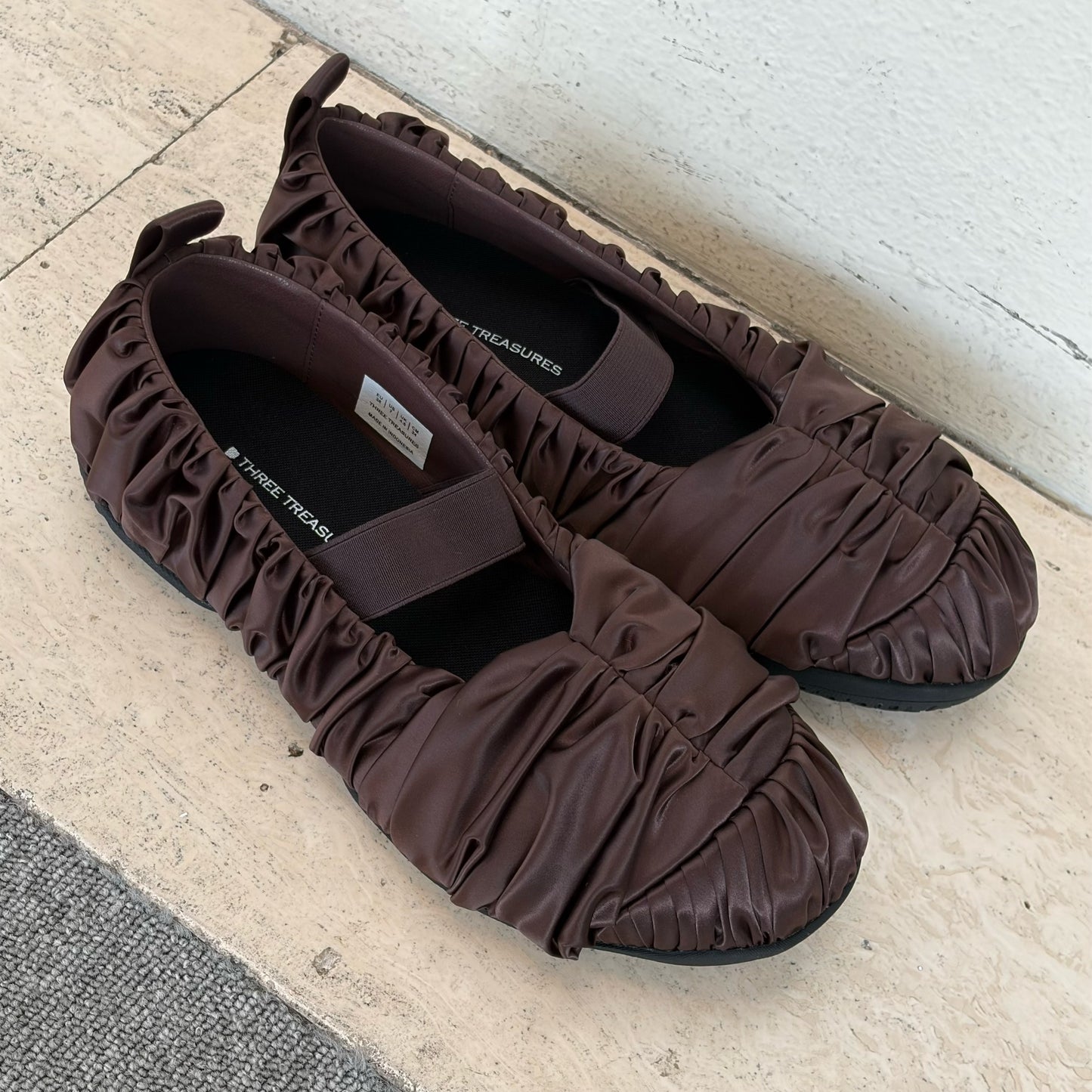 【THREETREASURES】Pirouette / BROWN / サテンバレエシューズ