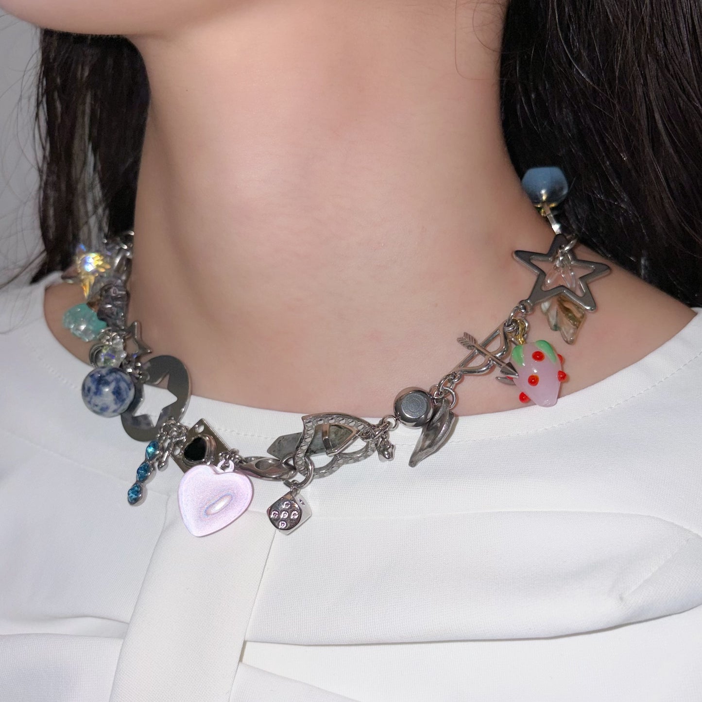 Optic Charm Necklace / Silver × pastel / チャームネックレス