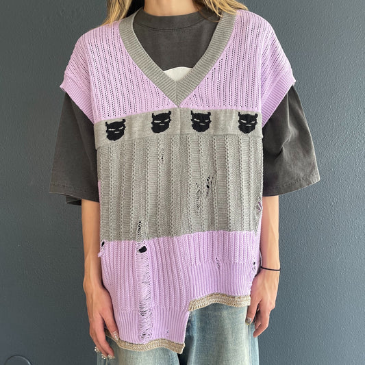 REVERSIBLE DISTRESSED SUMMER KNIT VEST/CHARACTER/ATOZ  / PURPLE / リバーシブルニットベスト