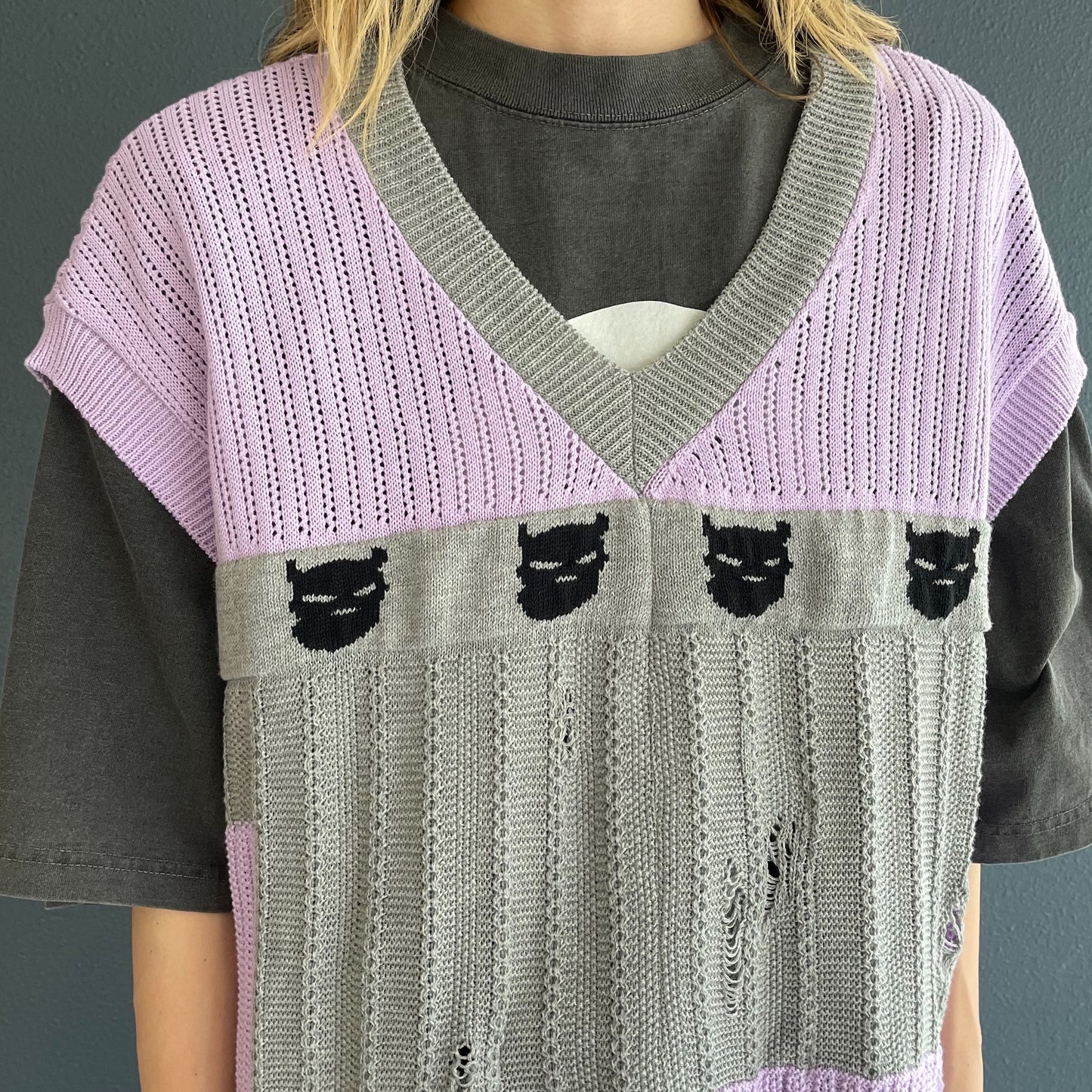 REVERSIBLE DISTRESSED SUMMER KNIT VEST/CHARACTER/ATOZ  / PURPLE / リバーシブルニットベスト