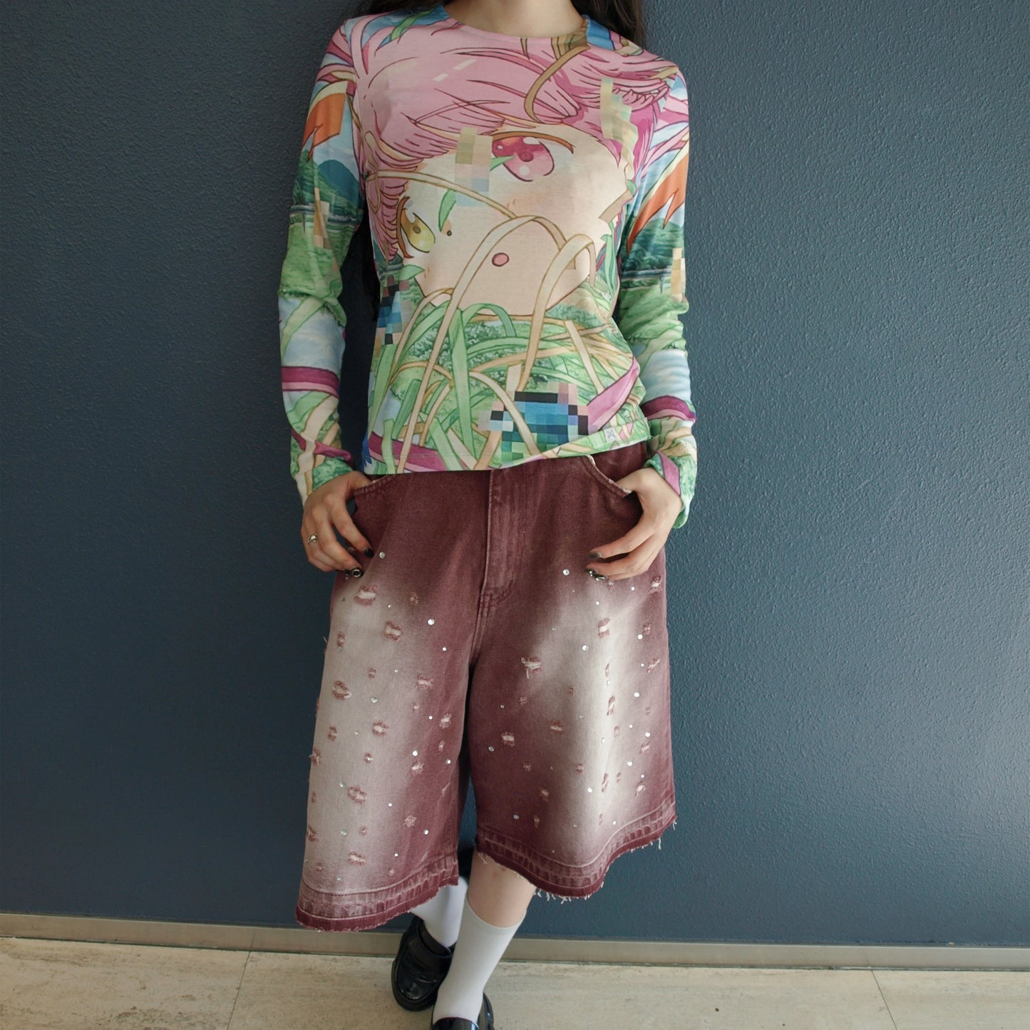 HIROMI X TSW Slim Top / Pink / グラフィックプリントトップ