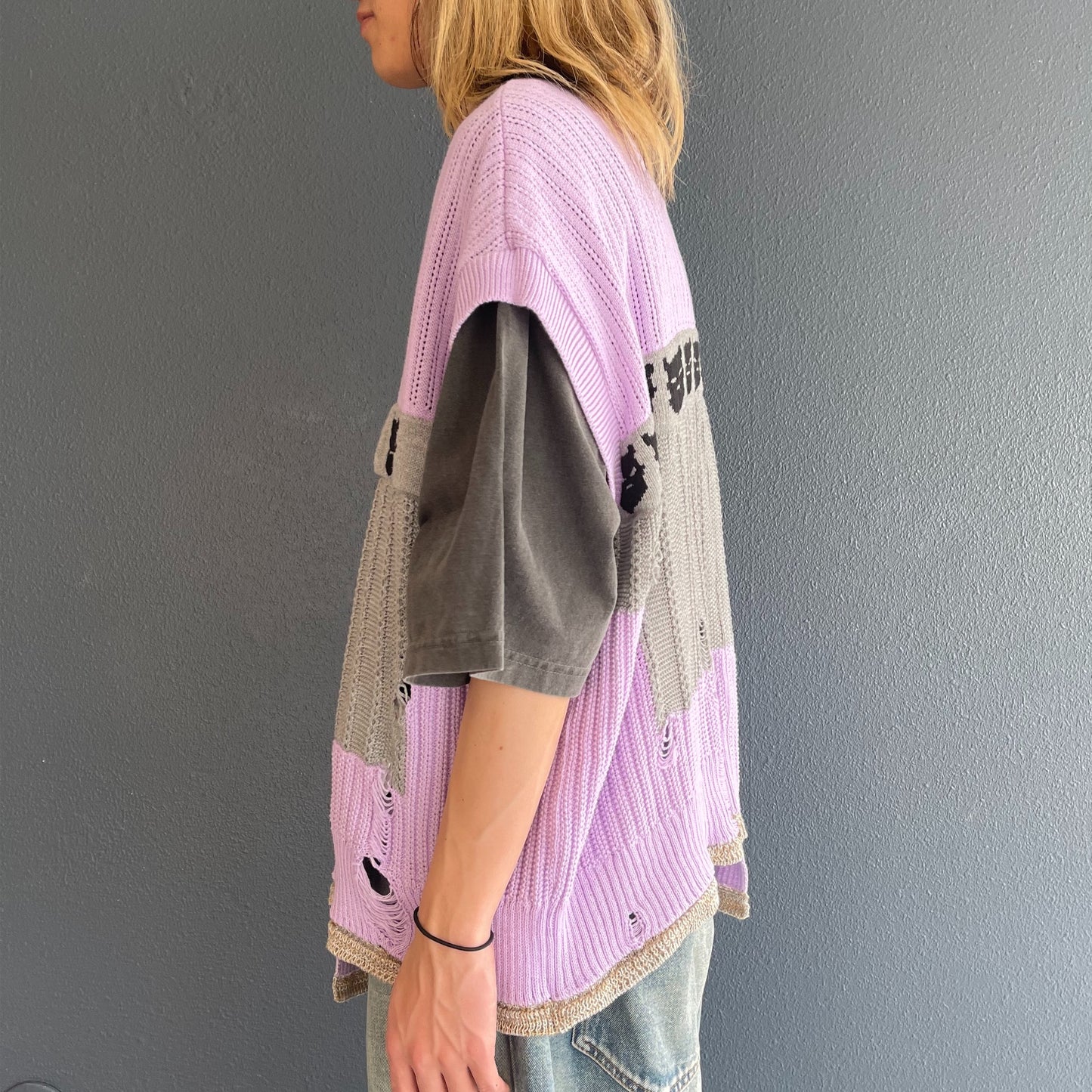 REVERSIBLE DISTRESSED SUMMER KNIT VEST/CHARACTER/ATOZ  / PURPLE / リバーシブルニットベスト