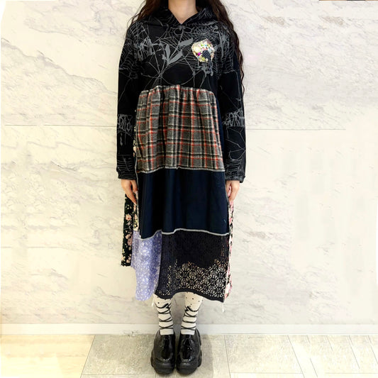 Hood dress long / Black / フードドレス